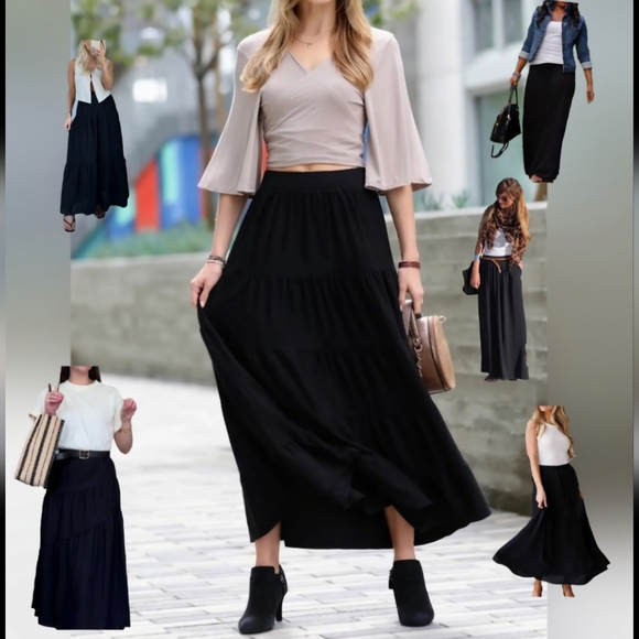 #291 🛑XL BOHO Elastic Waist Tiered Ruffle Maxi Skirt - Picture 1 of 5